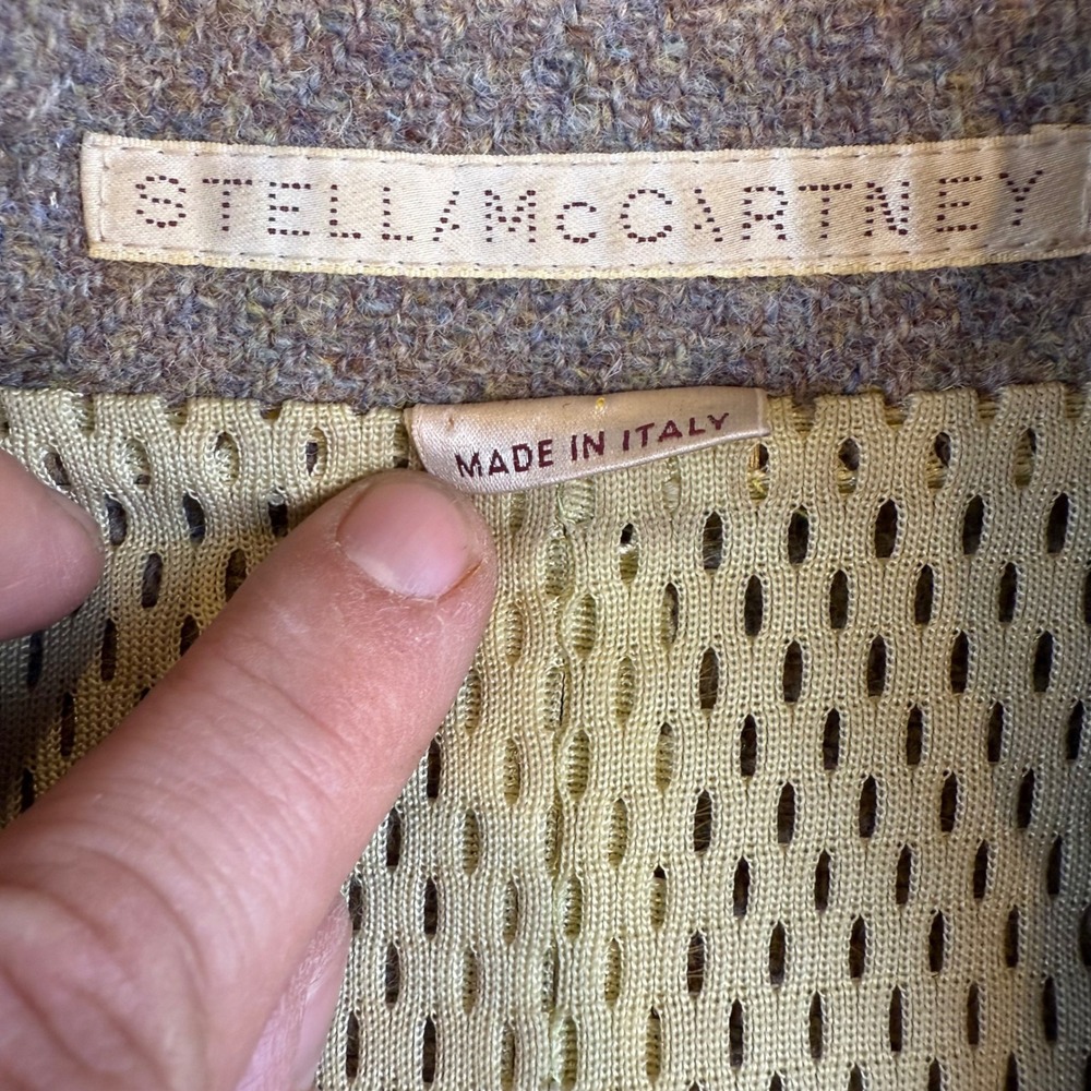 Stella McCartney Cropped Wool Blend Tweed Jacket Brown Tan Mesh Lining IT 42 - Picture 3 of 9
